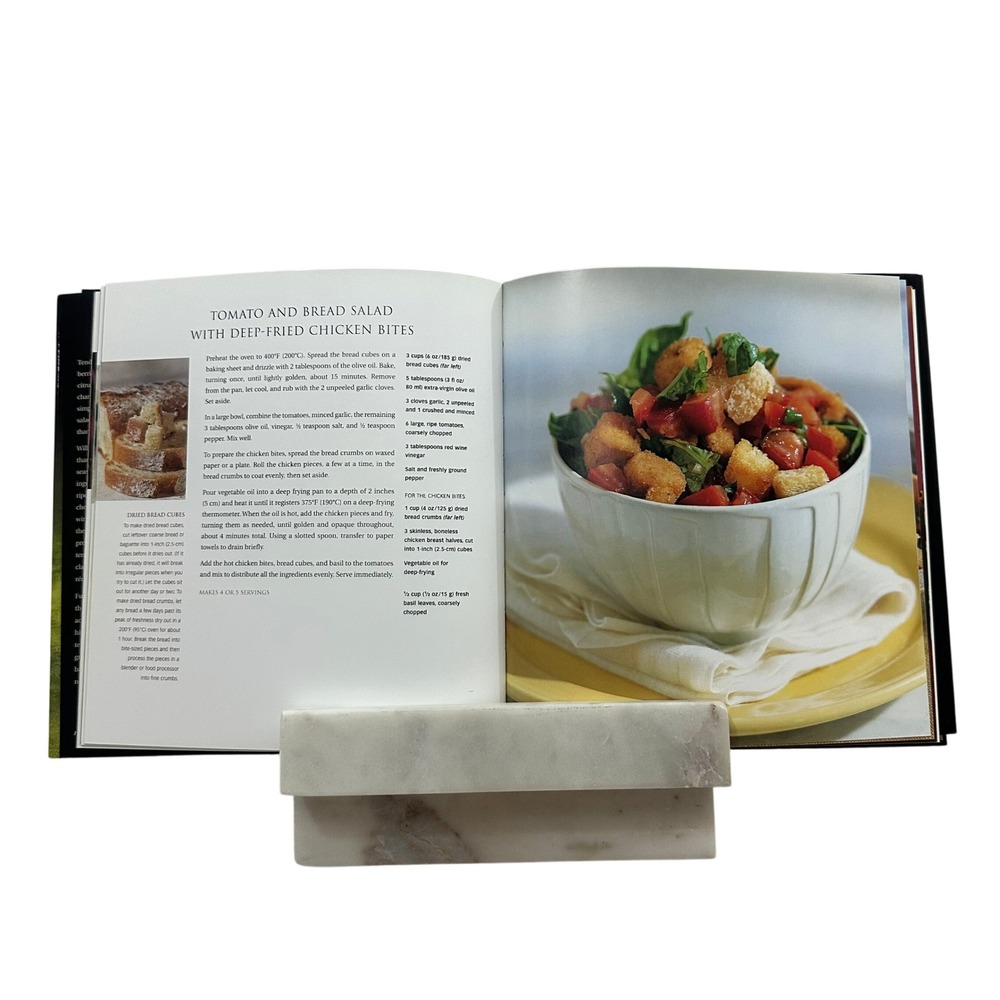 Marble and Wood Cookbook Stand Tablet Holder White Brown Easel Kitchen Decor